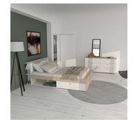 Pack dormitorio estilo nórdico izzy color blanco mate y roble kronberg cama y cómoda