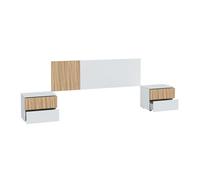 Pack dormitorio ethna cama, cabecero, mesitas y vestidor color blanco y natur