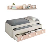 Pack dormitorio infantil, juvenil, cama nido + armario ropero y estante rosa y blanco