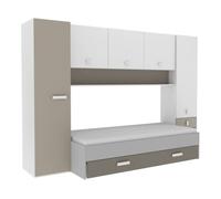 Pack dormitorio infantil juvenil tidy color blanco y arcilla habitación moderno (armario + cama + cajón)