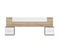 Miroytengo Pack Dormitorio Matrimonio Completo en Blanco y Roble Canadian (cama + armario + cabezal con mesitas + zapatero) White - light wood - 150x190 cm 877.45