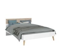 Pack dormitorio osaka color roble japonés cama (135-140x190 cm), 2 mesitas y armario roble japonés y blanco mate 140 cm
