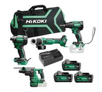 Pack HIKOKI Taladro + Amoladora + Martillo +Atornillador Impacto + 3 Baterías + Cargador + Bolsa