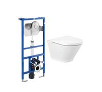 Pack inodoro compacto Rimless Roca The Gap Round y cisterna empotrable con fluxor y doble descarga Duplo WC Fluxor - Asiento con tapa con amortiguador bisagras INOX