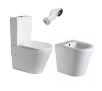Pack Inodoro Completo Redondo de Fondo Reducido con Cisterna y Tapa Extrafina con Caída Amortiguada + Bidet a Suelo de Baño Redondo