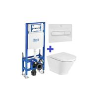 Pack inodoro Rimless Roca The Gap Round suspendido y cisterna autoportante doble descarga Duplo WC One Freestading - Asiento con tapa / Combinado blanco y gris