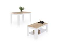 Pack mesa de comedor 140 y mesa de centro lya blanco artik (blanco mate) - roble canadian 140 x 78 x cm