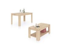 duehome - Pack mesa de comedor 140 y mesa de centro Lya Canadian oak