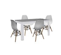 Pack mesa de comedor o cocina fija blanco y gris + 4 sillas estilo nordico blanco