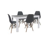 Pack mesa de comedor o cocina fija blanco y gris + 4 sillas estilo nordico gris