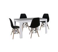 Pack mesa de comedor o cocina fija blanco y gris + 4 sillas estilo nordico negro