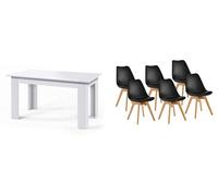 Pack mesa fija de comedor o cocina + 6 sillas nordic