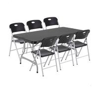 Pack mesa plegable 182x76 cm + 6 sillas plegables negro lifetime