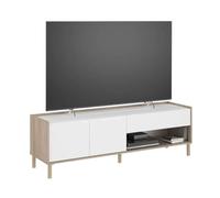 Pack muebles de salón, módulo tv + mesa centro elevable, 2 aparadores y mesa comedor roble japonés y blanco