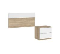 Pack muebles dormitorio juveniles color blanco artik y roble canadian (cabezal+mesita, mes estantería y armario)
