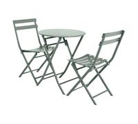 Pack muebles exterior plegables greensboro mesa redonda + 2 sillas jardín terraza estilo contemporáneo color verde oliva