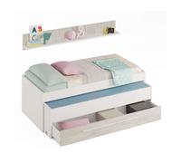 Pack muebles infantil juvenil elliot blanco (cama nido con cajonera + estantería + armario puertas correderas + somieres 90x190 cm)
