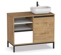 Pack muebles para baño támesis estilo industrial roble gold y blanco (mueble baño + columna + lavabo cerámico)