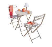 Pack muebles para terraza mesa redonda con 2 sillas plegables greensboro jardín color arcilla