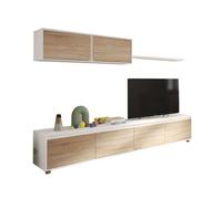 Pack muebles salón completo color roble y blanco estilo nórdico (mueble salón + mesa centro + escritorio)
