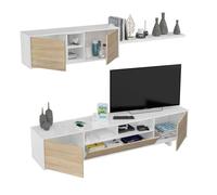 Miroytengo Pack Muebles Salón Roble Canadian Y Blanco (mueble Salón + Mesa Centro Elevable + Mesa Comedor Extensible) Light wood - white - 483.