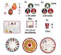 PACK NAVIDEÑOS REYES MAGOS,PLATOS BANDEJAS VASOS SERVILLETAS Y GLOBOS,Cartón rígido reciclable,decoracion reyes magos,FELIZ NAVIDAD,MAXI,FESPU