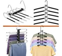 Pack Organizador de Armario Perchas Ahorra Espacio (2 Piezas): Percha Múltiple Pantalones + Percha Multifunción para Ropa. Colgadores de Ropa Acero, Perchas Multiples para Organizar Armario y ordenar