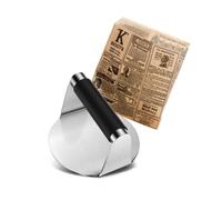 Pack para Hamburguesas - Incluye una Prensa de Hamburguesa y 50 Papeles Antigrasa - Fabricada en Acero Inoxidable - Hostelnovo