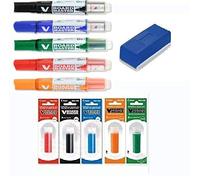 Pack Pilot - 5 Rotuladores V Board Master Para Pizarra Blanca + 5 Recambios (Colores Azul-Negro-Rojo-Verde y Naranja) + Borrador Pilot