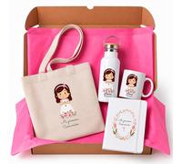 Pack Primera Comunión Niña Personalizado con Nombre y Fecha, Botella Térmica, Taza personalizada, Bolsa y Libreta A5 a conjunto, regalo comuniónes niñas. (CLÁSICA COMUNIÓN)