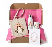 Pack Primera Comunión Niña Personalizado con Nombre y Fecha, Botella Térmica, Taza personalizada, Bolsa y Libreta A5 a conjunto, regalo comuniónes niñas. (TULIPÁN COMUNIÓN)
