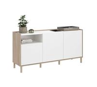 Pack salón comedor, mueble tv 2 puertas, aparador 3 puertas, mesa de centro extensible blanco y roble japonés