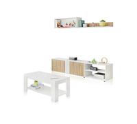 Pack salón con mesa de centro alix plus blanco artik (blanco mate) - natur 180 x 40 x 33 cm