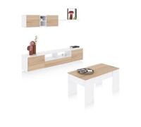Pack salón con mesa de centro kenzo plus v2 blanco brillo - roble canadian 200 x 46 x 41 cm