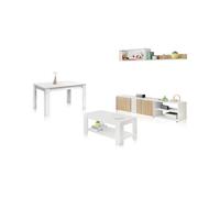 duehome - Pack salón con mesa de centro y mesa de comedor Alix Max Artik white (matte white) - natur