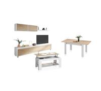 duehome - Pack salón con mesa de centro y mesa de comedor Arlet Max Artik white - canadian oak