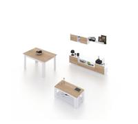 Habitdesign -Pack salón con mesa de centro y mesa de comedor Max V1A Artik white - canadian oak