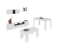 Pack salón con mesa de centro y mesa de comedor kenzo max v2b blanco brillo - gris antracita 200 x 46 x 41 cm