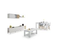 duehome - Pack salón con mesa de centro y mesa de comedor Nitza Max V1A Artik white (matte white) - natur