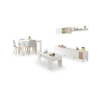 duehome - Pack salón con mesa de centro y mesa de comedor Nitza Max V2B Artik white (matte white) - natur