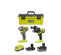 Pack sin escobillas taladro percutor + atornillador de impacto 18V ONE+™ con 2 baterías de 4.0 ah y 2.0 ah + caja de herramientas de 19"