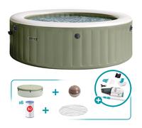 Pack spa hinchable bubble massage verde oliva 6 personas 6 accesorios