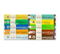 Pack Surtido de 10 fragancias Vijayshree Golden Nag - 150 g (10 Paquetes de 15 g) - Aromaterapia - Meditación - Yoga - Packaging EcoFriendly