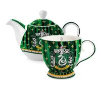 Pack Tetera y Taza Harry Potter Slytherin, Set Apilable de Cerámica con Escudo de la Casa, Diseño Verde y Plateado, Producto Oficial Warner Bros - Paladone