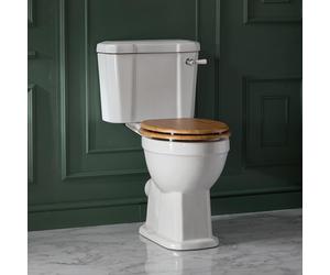 Pack WC Tradicional Monobloque con Cisterna - Palanca de Descarga Cromada/Blanca - Tapa Efecto Roble