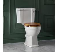 Pack WC Tradicional Monobloque con Cisterna - Palanca de Descarga Cromada/Negra - Tapa Efecto Roble