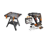 Pack Worx WX051 | WX390.1 | Mesa de Trabajo Plegable y Martillo Ligero SDS Plus | 2 baterías - 20V Máx. 2Ah | Cargador |