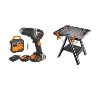 Pack Worx WX352 | WX051 | Taladro percutor más mesa de trabajo plegable | 2 Baterías | Cargador y maletín