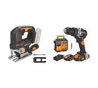 Pack Worx WX352 | WX542.9 | Taladro percutor más Sierra de calar 20V Máx | 2 Baterías | Cargador y maletín