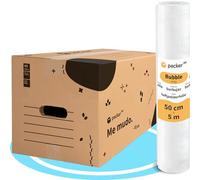 packer PRO Pack 20 Cajas Carton para Mudanzas y Almacenaje Ultra Resistentes con Asas, 50x30x30cm y Rollo Burbuja Embalaje de 50cm Ancho y 5m